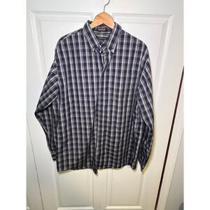 Consensus Sportswear Mens XLT Plaid Button Up Shirt Blue Wrinkle Resistant